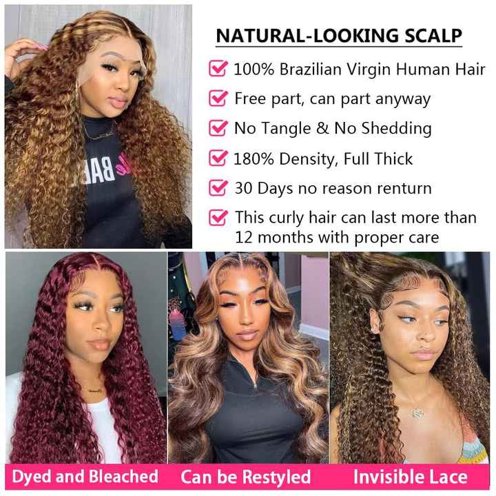 Ombre Deep Wave HD Lace Front Wig – Kinky Curl Silk Base Glueless Wig