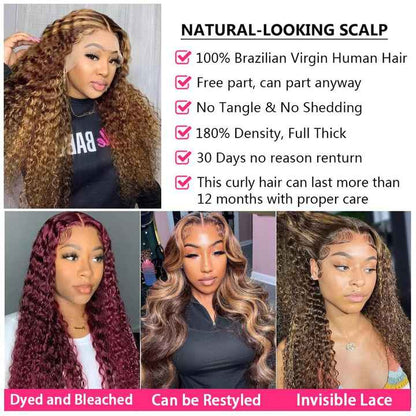 Ombre Deep Wave HD Lace Front Wig – Kinky Curl Silk Base Glueless Wig